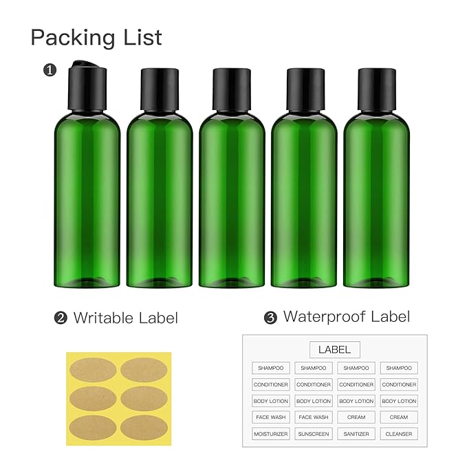 Travel Bottles for Toiletries 3.4 oz - Travel Size Containers for Shampoo Plastic - Small Empty Lotion Squeeze Bottle for Liquid TSA Approved - Leak Proof Mini Conditioner Refillable Green 100ml