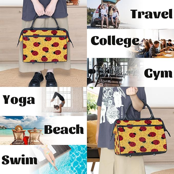 Large Travel Duffle Bag for Women Men,Waterproof Weekender Overnight Bag Carry on Tote Bags for Gym Sport Business Trip,Cute Ladybugs Duffel Bags
