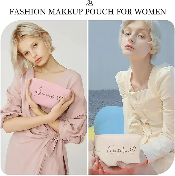 DayOfShe Personalized Bridesmaid Gifts Custom Name Makeup Bag Cosmetic Bag for Birthday Gifts, Personalized Engagement Wedding Gifts Best Friend Bag Gifts