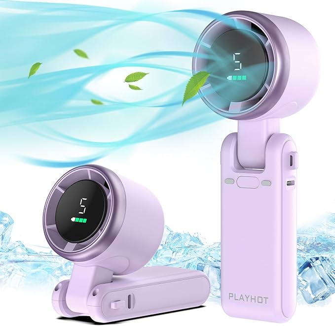 Portable Handheld Turbo Fan, 5-Speed Personal Fans, 5000mAh Rechargeable Fans Up to 12 Hours, Weight only 0.6lb Small Fan, Hand/Neck/Desk Fan 3 IN 1, Beach Vacation Essentials(Purple)