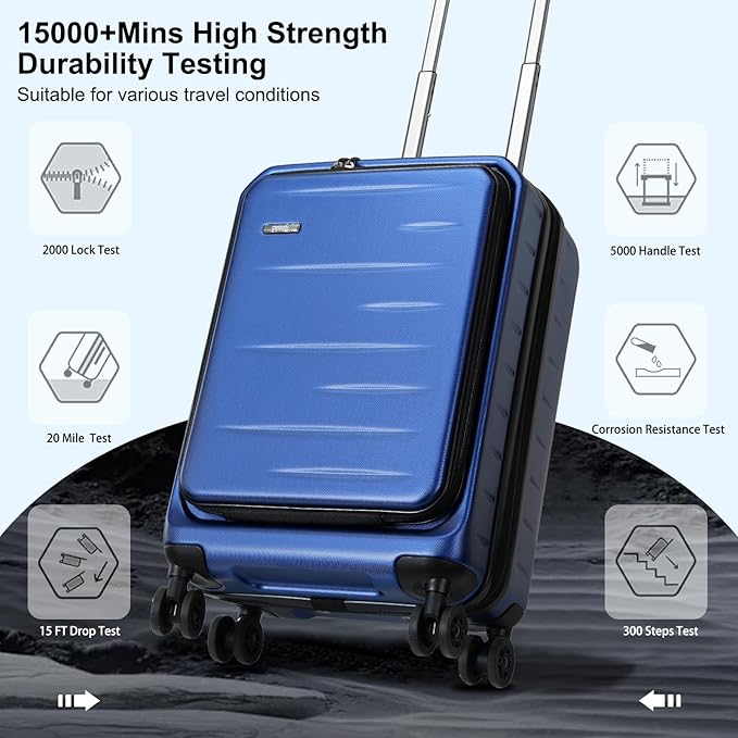 Carry On Luggage 22×14×9 Airline Approved, 20 Inch Lightweight ABS+PC Hard Shell Suitcases with Front Pocket, Spinner Wheels, TSA Lock (Navy Blue, 1PC)