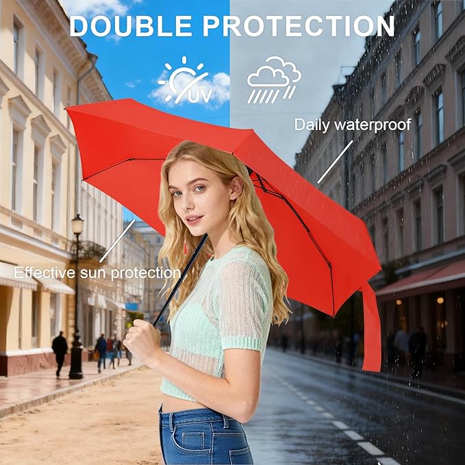 LEAGERA Compact Travel Umbrella with Case - Mini Umbrella for Purse, Small Lightweight &Tiny Design Perfect for Parasol Outdoor Sun&Rain Umbrellas