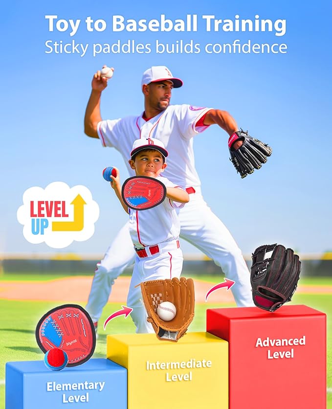 JoyCat Toss and Catch Ball Game Set,Kids Toddler Baseball Glove,Beach Yard Outdoor Games,Sports&Outdoor Play Kids Toys for Family,Birthday for Ages 3 4 5 6 7 8-12 Year Old Boys Girl