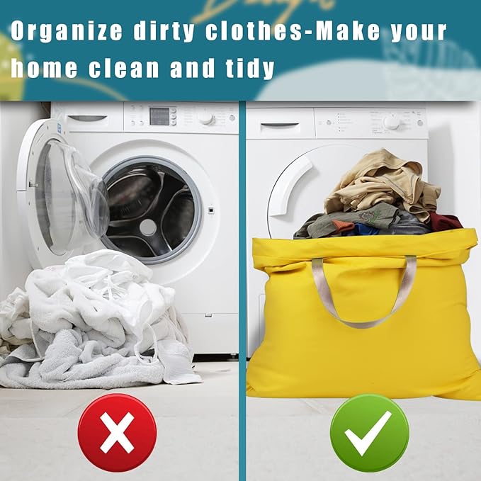 LOLOMLO Extra Large Canvas Laundry Bags with Handles & Drawstring Closure, Heavy Duty Tears Resistant Clothes Storage Travel Bags,25.5"x34",Yellow