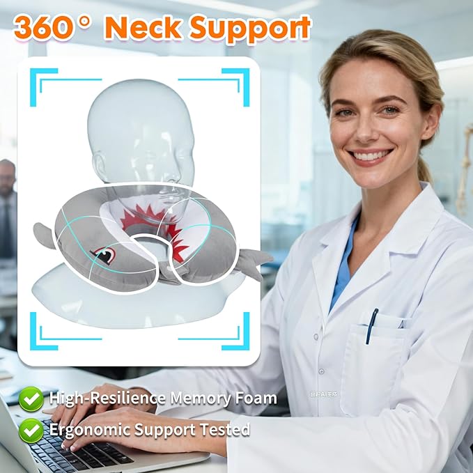 Travel Neck Pillow for Kids Adult Cute Soft Plush Memory Foam Airplane Neck Pillow for Traveling Animal Flight Pillow Head Rest Neck Support for Cars Long Flights