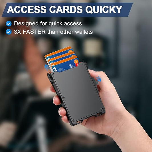 Wallet for Men, Minimalist Slim Mens Wallet with Money Clip, RFID Blocking Smart Pop Up Card Wallet with ID Window, Compact Bifold Wallet,Metal Aluminum Credit Card Holder