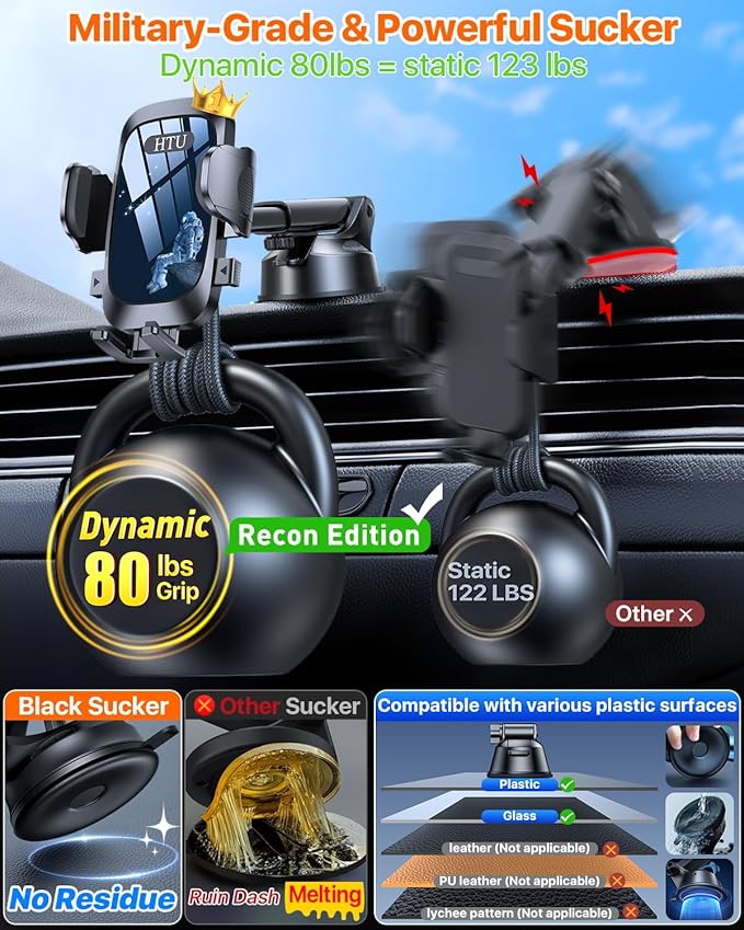 2025 Ultimate Car Phone Holder【80+LBS Strongest Suction & Military-Grade】 Universal Cell Phone Holder Truck Car Mount for Dashboard Windshield Air Vent for iPhone 17 16 Pro Max 15 Samsung 2pcs,Blue