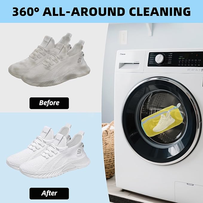 2Pcs Shoe Washing Machine Bag, Quick & Easy Cleaning, Laundry Shoe Bag for Washer and Dryer, Cleaning Bag for Sneaker & Most Shoe Types and Sizes (Yellow)