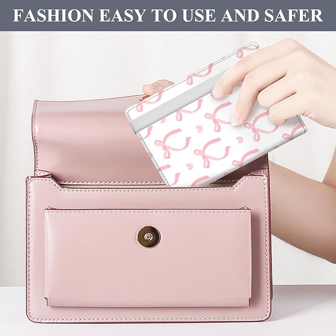 Passport Holder for Travel Essentials, RFID Premium Leather Passport Wallet Cover Case for Travel Must Haves Accessories, Passport Book Holders for Women Men Pink Cute Bowtie