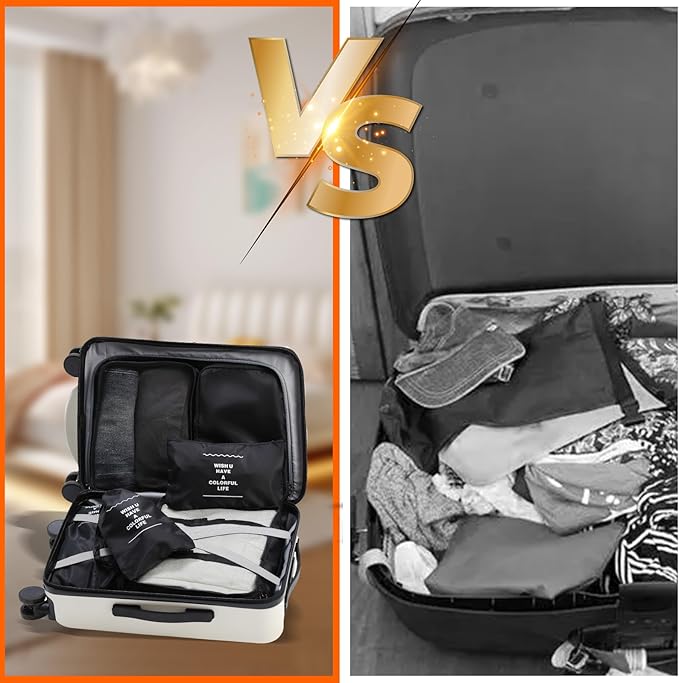 Packing Cubes Storage Bags 7 Pieces-Luggage Organizers Classify Store Clothing Efficiently for Travel Outdoor Home (Black, 7 Pieces)