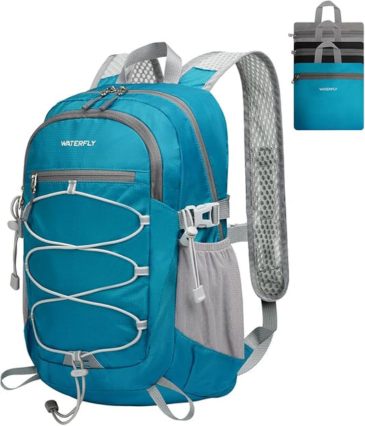 WATERFLY Small Lightweight Packable Backpack: 15L Mini Ultra Light Foldable Travel Daypack with Breathable Shoulder Strap Outdoor Hiking Camping Day Pack for Women Men Blue