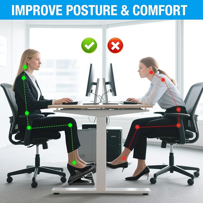 Scalebeard Foot Rest for Under Desk at Work,Height Adjustable Infinite Angle Ergonomic Foldable Footrest for Office, Gaming,Computer, Removable Pad Desk Foot Stool with Massage Beads,for All Seasons