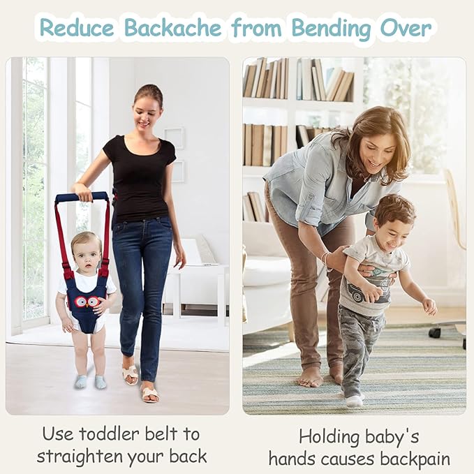 Baby Walking Harness Handheld Baby Walker Assistant Belt Adjustable Toddler Infant Safety Harnesses Standing Up Walking Learning Helper with Detachable Crotch for 9-24 Month (DarkBlue Owl)