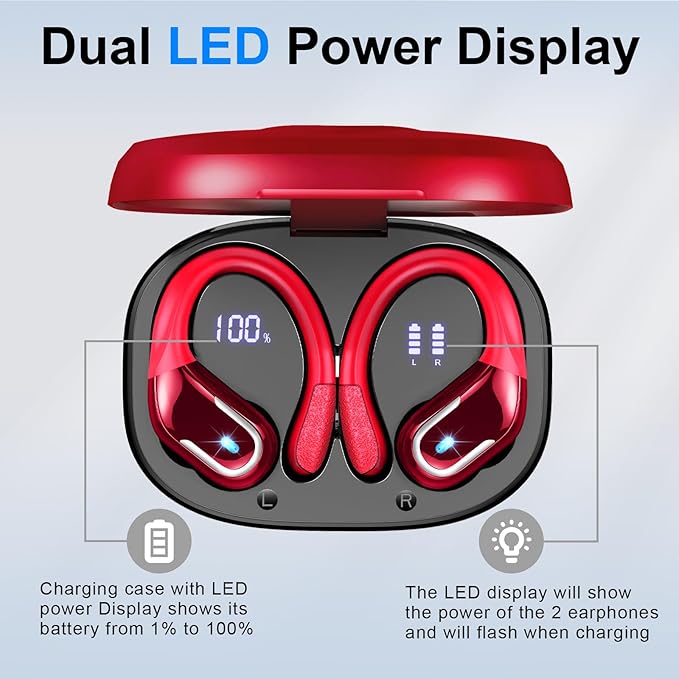 Wireless Earbuds Sport, Bluetooth 5.4 Headphones 2026 Bluetooth Earbuds with 75Hrs Stereo, 4 ENC Mic, Over-Ear Buds with Earhooks Noise Canceling Earphones , IP7 Waterproof Headset for Workout/Running