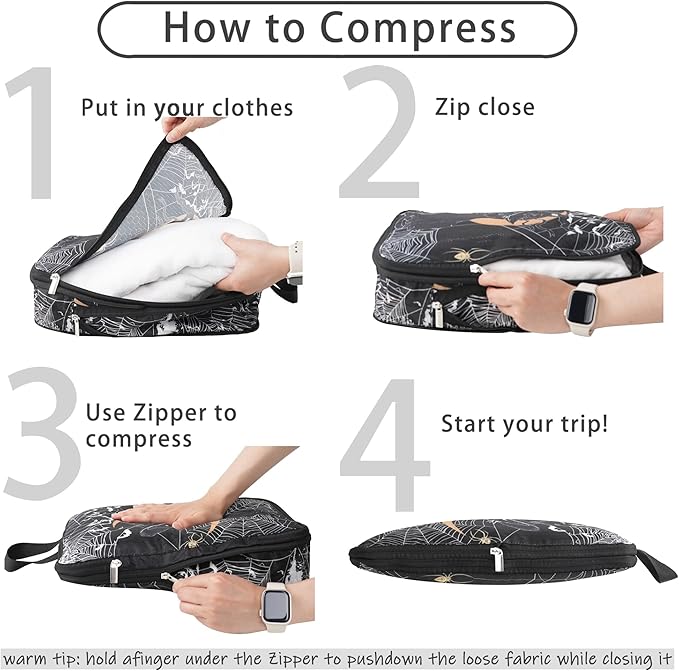 8 Pcs Compression Packing Cubes for Travel, Lightweight Waterproof Luggage Organizer Bags Set, Washable Packaging Cubes for Women Backpack Carry-On Suitcases