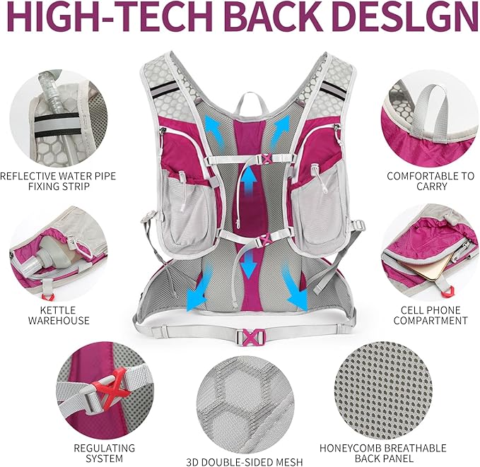 Hydration Pack Backpack, Lightweight Water Backpack with 2L Leakproof Hydration Bladder Daypack for Men Women,Running Hydration Vest for Outdoor Trail