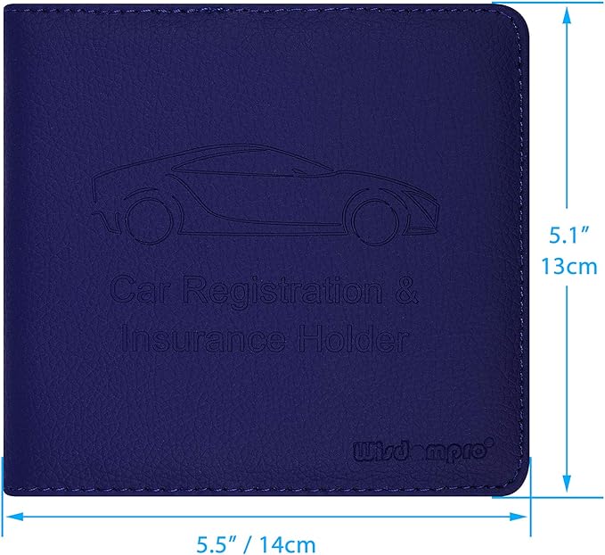 Wisdompro Small Car Registration and Insurance Documents Holder - Premium PU Leather Vehicle Glove Box Paperwork Wallet Case Organizer for ID, Driver's License, Key Contact Information Cards