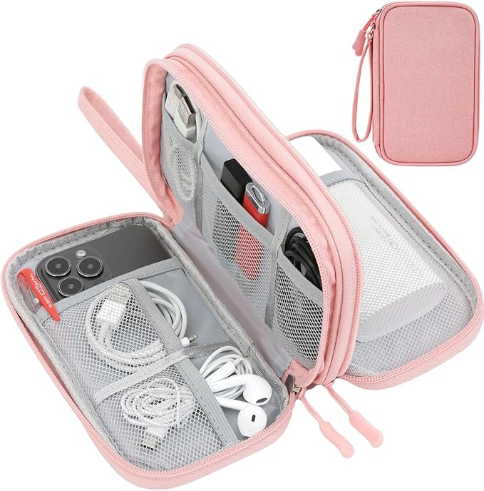 Electronics Accessories Organizer Pouch Bag, Electronic Organizer Travel Case Cable Organizer Electronics Accessories Bag for Cable, Cord, Charger, Power Bank, Earphone (Light Pink, Large)