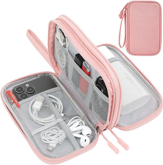 Electronics Accessories Organizer Pouch Bag, Electronic Organizer Travel Case Cable Organizer Electronics Accessories Bag for Cable, Cord, Charger, Power Bank, Earphone (Light Pink, Large)