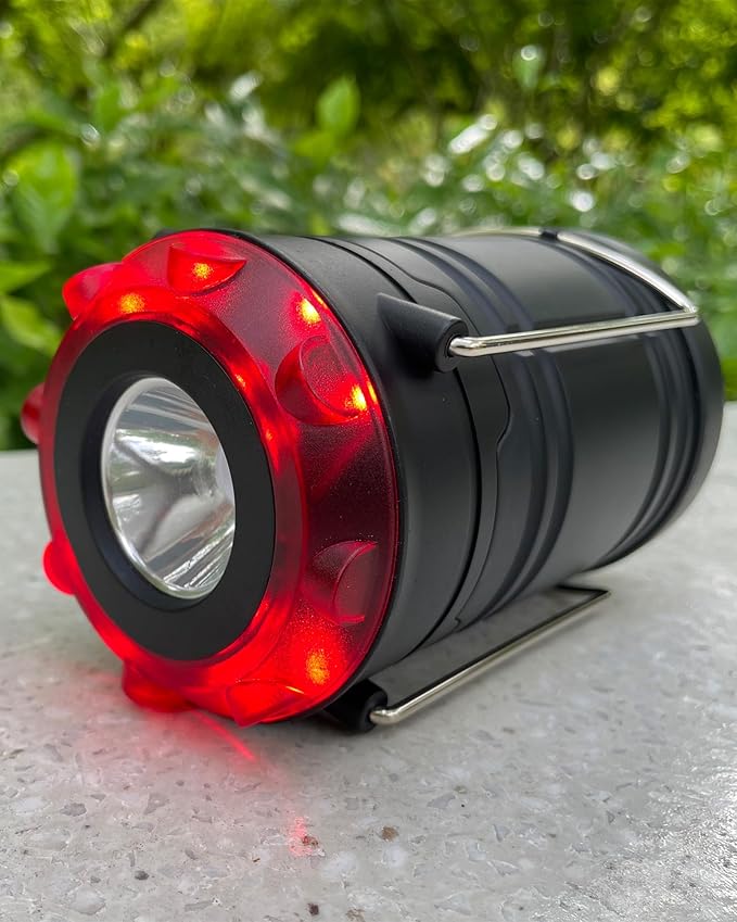 Lichamp Collapsible 2-Pack Camping Lanterns, 300LM COB Light & 150LM Flashlight with Red Strobe/SOS, Magnetic Base, Battery-Powered for Hiking, Power Outages and Emergency