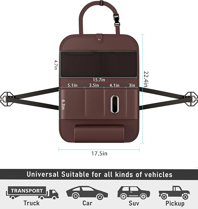 GMQ Backseat Car Organizer with Tray 1 Pack,Car Backseat Organizer with Foldable Table for Kids,Multifunctional Seat Back Organizer with Storage Pockets Car Storage Organizer (Coffee Brown)
