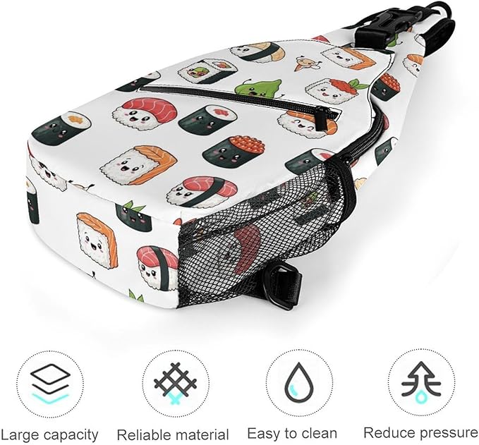 SWEET TANG Cute Sling Shoulder Backpacks Kawaii Food Theme Japanese Sushi Bags Chest Sack, Anti Theft Crossbody Rucksack for Hiking Traveling Sports, Multipurpose Daypacks for Men Women