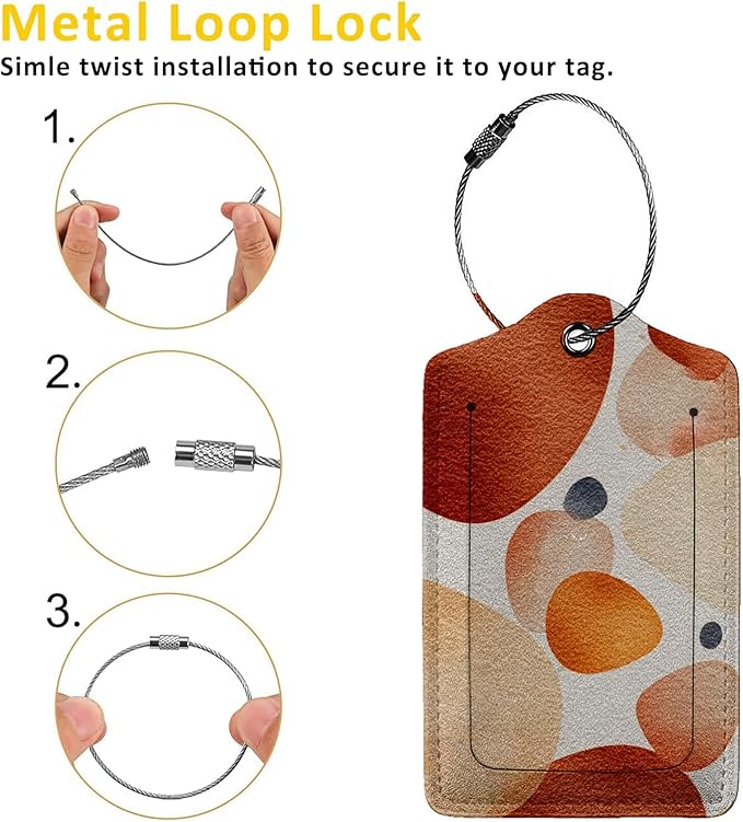 Abstract Boho 3 Pack Luggage Tags for Suitcases, PU Leather Baggage Suitcases Tag Name ID Label Privacy Cover Travel Bag Tags for Women Men Boys Girls