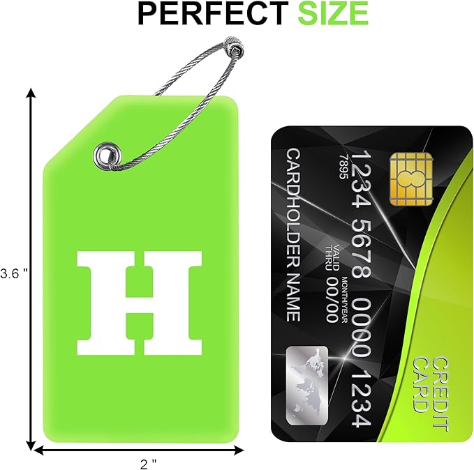 Gostwo 2 Pack Silicone Luggage Tags for Suitcases, 26 Initial Letter Baggage Labels Handbag School Bag Suitcase Instrument Tag with Stainless Steel Loop(Green)(Letter H)
