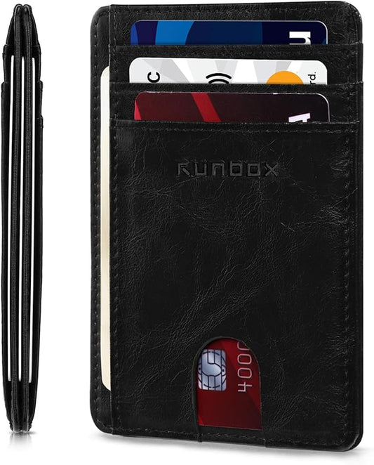 RUNBOX Slim ID Cases Minimalist Front Pocket RFID Blocking Leather Wallets for Men and Women Card Holder Wallets Gifts for men