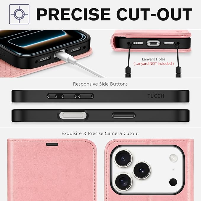 TUCCH Case Wallet for iPhone 17 Pro (6.3") 2025, Stand | RFID Blocking | 4 Card Holder | PU Leather | Magnetic Closure Folio Protective Cover | TPU Shockproof Inner Shell | Rose Gold