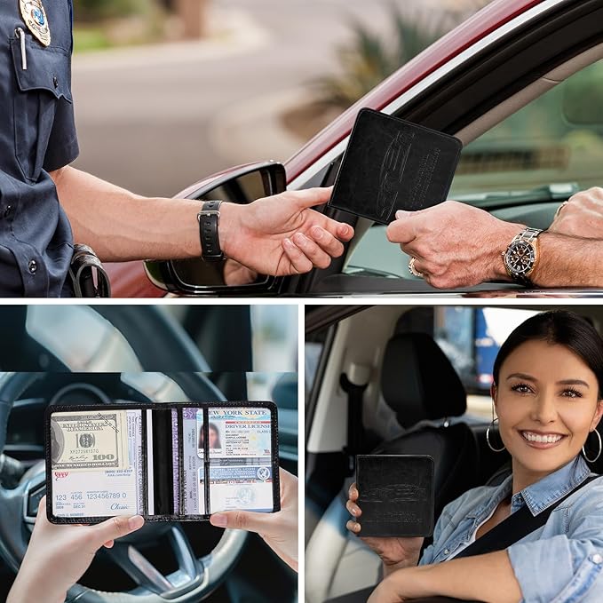 2-Pack Car Registration and Insurance Holder, Car Organization Vehicle Document Organizer with Magnetic Closure for Cards, License in Glove Box, Black