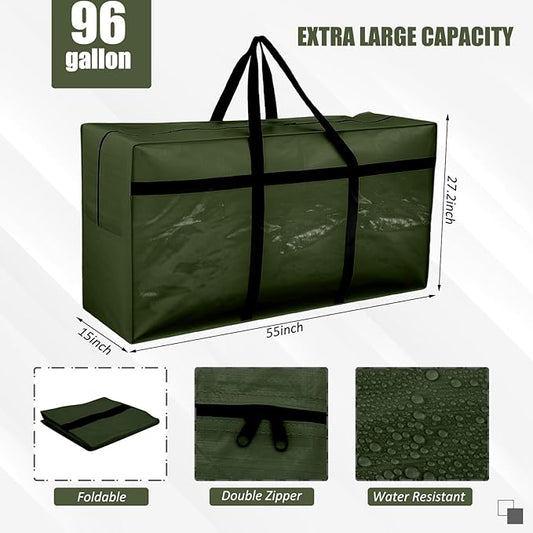 4 Pcs 96 Gallon Large Moving Bags with Zipper and Handles Foldable Storage Duffle Bags Heavy Duty Extra Large Totes for College Dorm Travel Clothes Blankets Bedding Moving (Green)