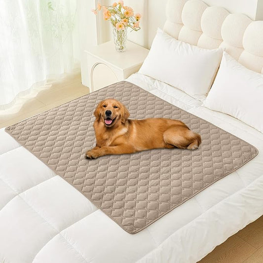 Smiry Waterproof Dog Bed Cover Blanket, Soft Reversible Pet Blanket, Washable Leakproof Cats Dogs Couch Cover for Sofa, Couch, Furniture, Plaid (40x50 Inch, Taupe/Beige)