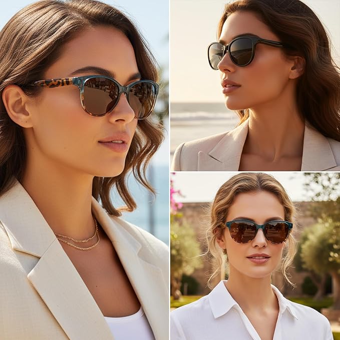 Myiaur Polarized Sunglasses for Women, Trendy Cat Eye Sun Glasses UV400 Protection Classic Retro Shade 2 Pack