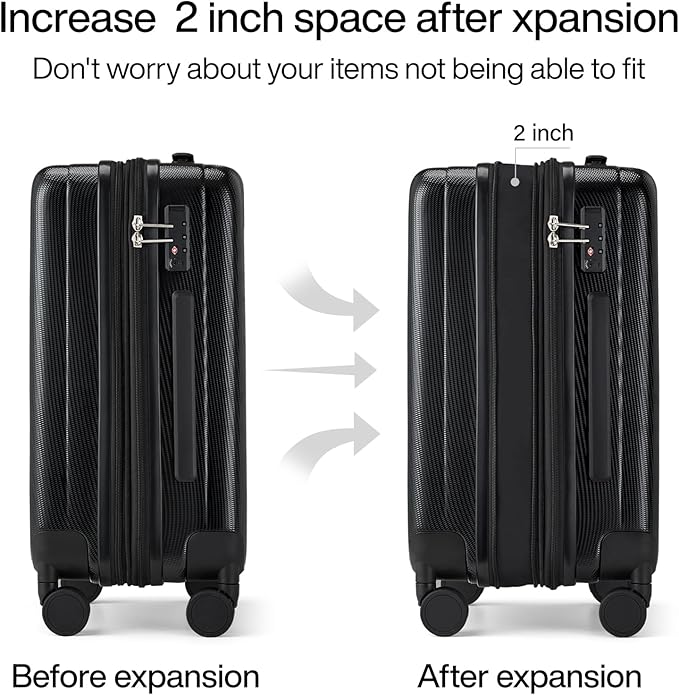 Hanke Expandable Hardshell Luggage Sets 3 piece Carry on Luggage with Wheels Suitcases Lightweight Checked Travel Luggage Rolling Large Suitcase Travel Luggage Bag Woman Men 20/24/29 Inch(Jet Black)