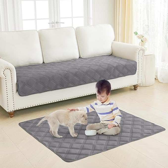 Smiry Waterproof Dog Bed Cover Blanket 40x80, Soft Reversible Pet Blanket, Washable Leakproof Cats Dogs Couch Cover for Sofa, Couch, Furniture, Lattice, Grey/Light Grey