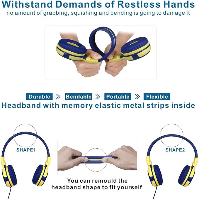 SIMOLIO Kids Headphones with Microphone, 75dB-85dB-94dB Volume Limited Children Headphone with Share Port, On-Ear Wired Headset for PC, Tablet, Airplane Travel(Yellow)