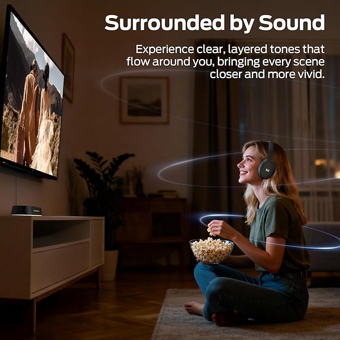 Monster TVlink 300 Wireless Headphones, TV Headphones Wireless for Seniors with Transmitter Charging Base, Over Ear Headphones with Bluetooth 5.3, 45H Playtime, No Audio Delay, Comfortable Fit