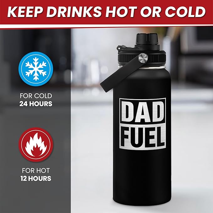 Dad Water Bottle 32oz Stainless Steel Insulated Sports Bottle with Lid, Gifts for Father from Daughter Son, Dad Gifts for Birthday Christmas Fathers Day