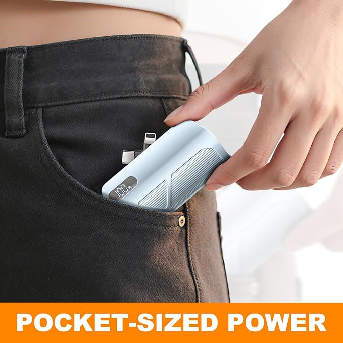 ZBF Mini Portable Charger Power Bank,5000mAh Cell Phone Portable Power PD 20W Fast Charging USB-C, LCD Display Battery Pack for iPhone 14/14 Pro Max/13/13 Pro/12 Pro/11/XS/XR/X/8/7/6 etc (Blue)