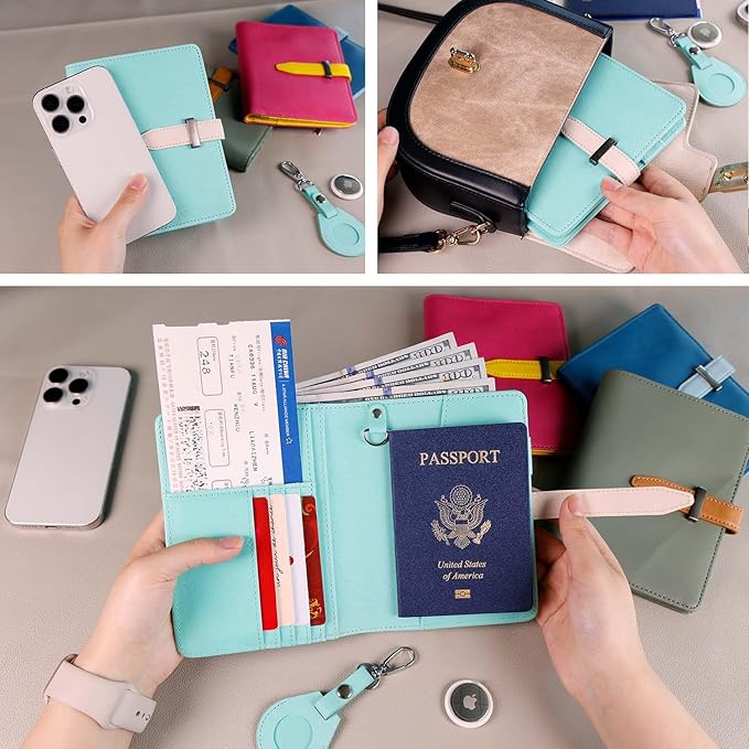 Deziliao Passport Wallets, Mulit-Purpose RFID Blocking Passport Holder AirTag Wallet, Travel Wallet（Blue-White）