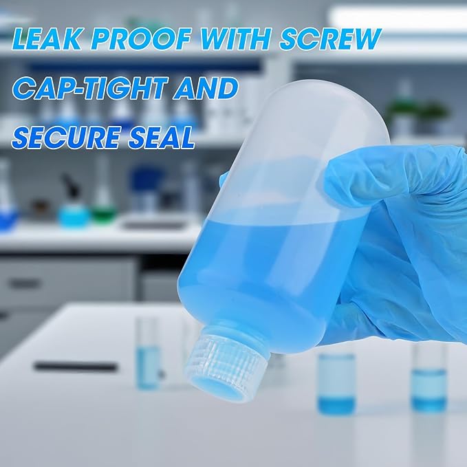 8oz/250ml Plastic Sample Bottles with Caps, Wide Mouth Reagent Bottle with Lids Leak Proof Containers Water Sample Bottles for Laboratories, Travel(2Pcs)
