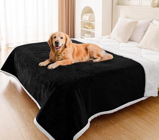 Smiry Waterproof Blanket Throw for Large Dogs, Soft Reversible Dog Blanket for Sofa Couch Bed, Washable Leakproof Sherpa Fleece Furniture Couch Protector(60"x80", Black/White)