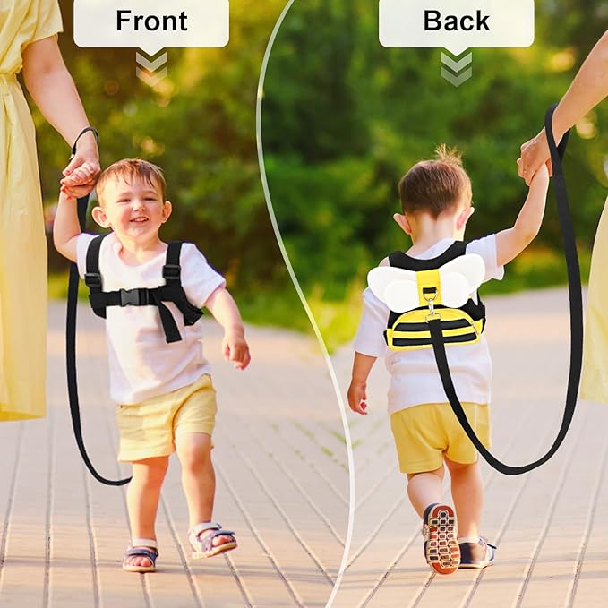 Accmor Toddler Harness Leash + Anti Lost Wrist Link, Cute Bee Kids Harness Backpack with Leash, Child Harness Leash Safety Wristband Strap Belt Protector Christmas Gift for Baby Boys Girls to Outdoor