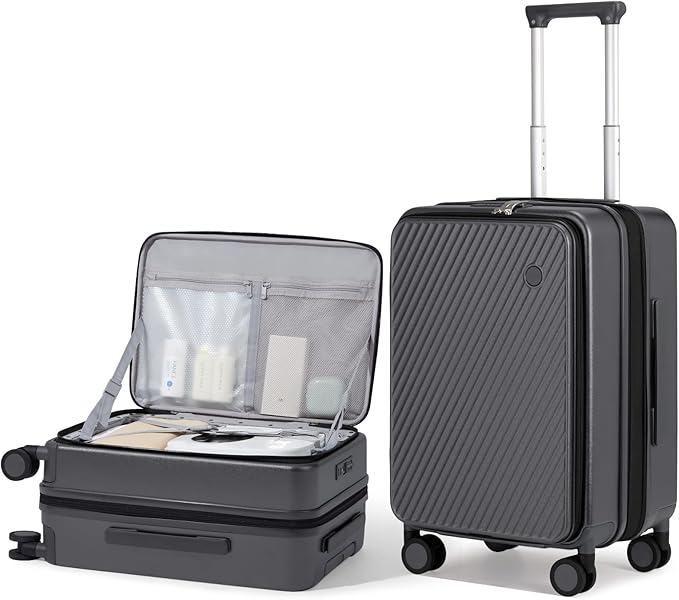 mixi 20 Inch Expandable Carry On Luggage PC Hard Shell Suitcase Top Opening Rolling Travel Suitcases with Spinner Wheels & TSA Lock, Rock Gray