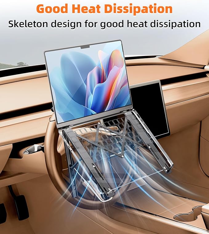 DICMKY Car Laptop Mount Steering Wheel Tray Holder, Height Adjustable Car Desk for Laptop Computer Tablet, Foldable Portable Lap Laptop Stand for Car Vehicle Workstation Accessories Truck SUV Tesla