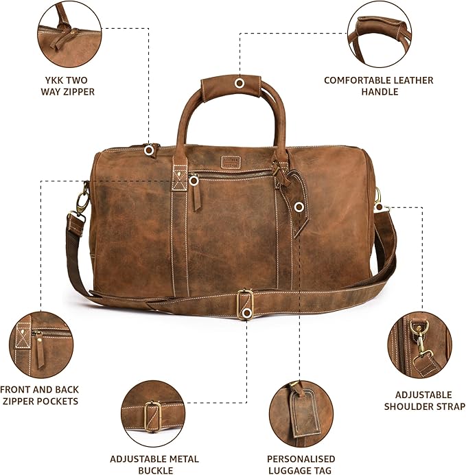 Leather Village Leather Duffel Bags for Men & Women-Travel Overnight/Weekender Travel Bag-Sports Gym Duffle Bag - 24 Inch - Vintage Brown