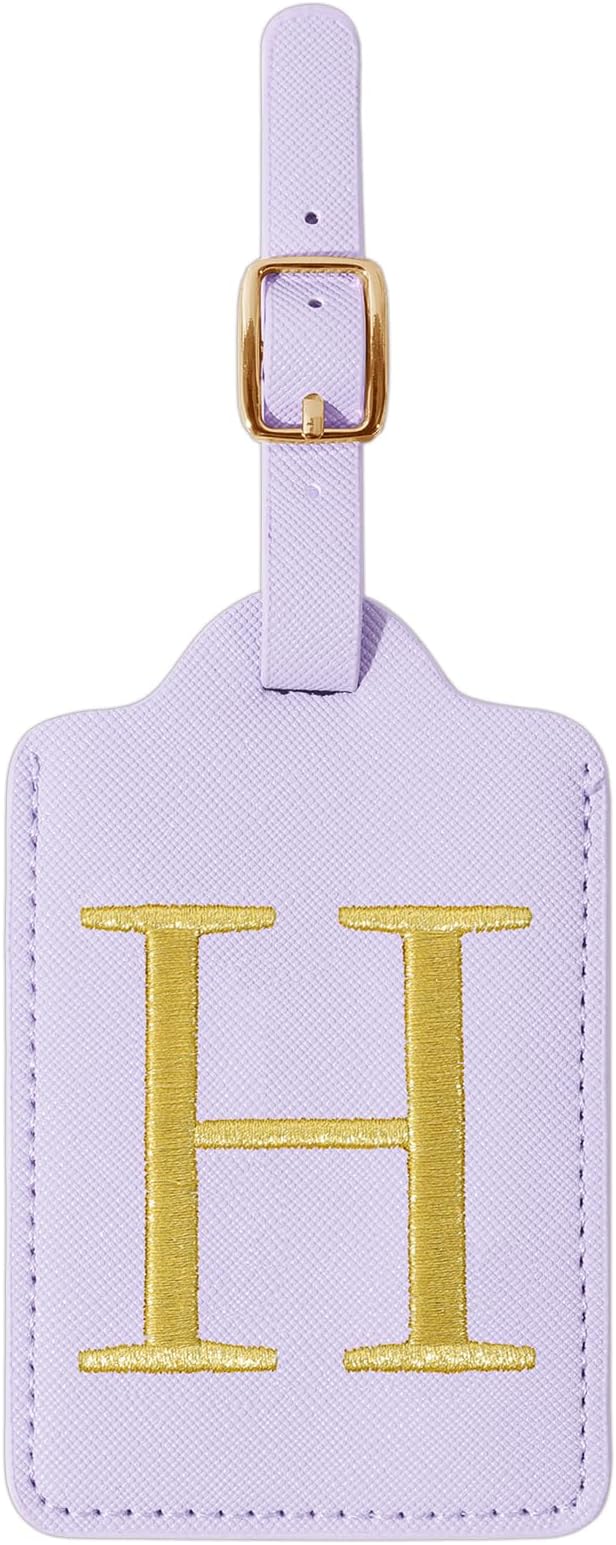 Personalized Initial Luggage Tags for Suitcase, Purple Leather Cute Luggage Tags with Privacy Cover Name Card, Embroidered Custom Monogrammed Luggage Tag Travel Backpack Tags Gifts for Women Kids(H)