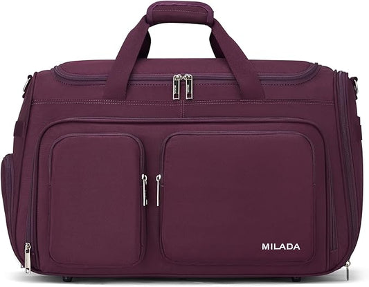 MILADA Carry On Luggage Bags for Travel Large Foldable Duffle Bag for Travel Lightweight Personal Bags for Airplanes Weekend Overnight Bags for Women Mens Travel Bag, Purple