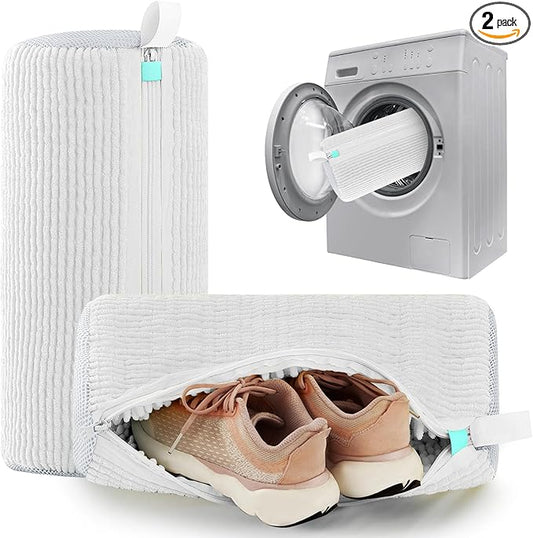 Shoe Washing Machine Bag Laundry Shoe Bag for Washer and Dryer Reusable 2pc Shoe Cleaning Bags for Sneakers 360° Deep Cleaning Machine for All Shoes Types With Self-locking Zipper